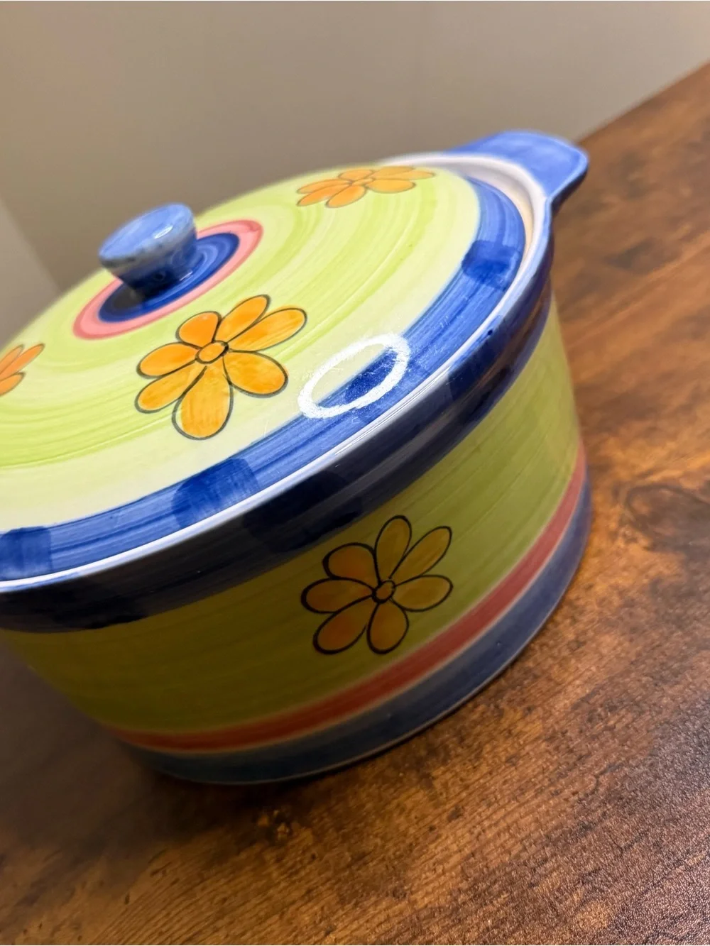 Colorful Hand-Painted Ceramic Covered Casserole Dish w/ Lid |